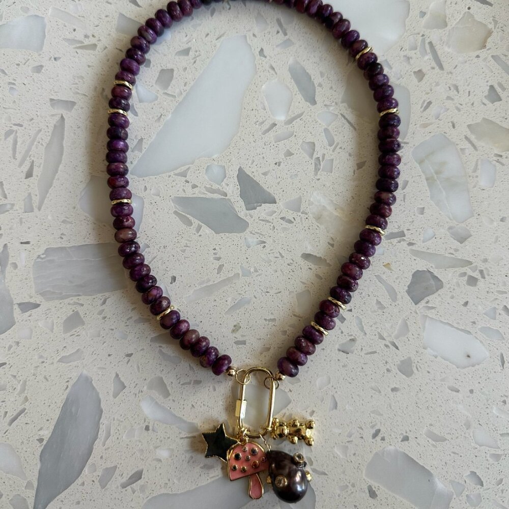 Purple agate necklace with charms